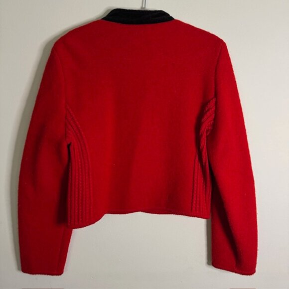 Vintage DEANS of Scotland Red Wool Cardigan Velvet Collar Size XL - Picture 2 of 6